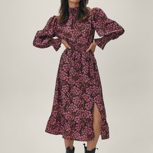 Floral high Neck MIDI Dress